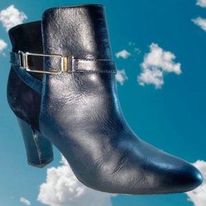 Isola Leather Cross Buckle Side Zip Booties 9.5